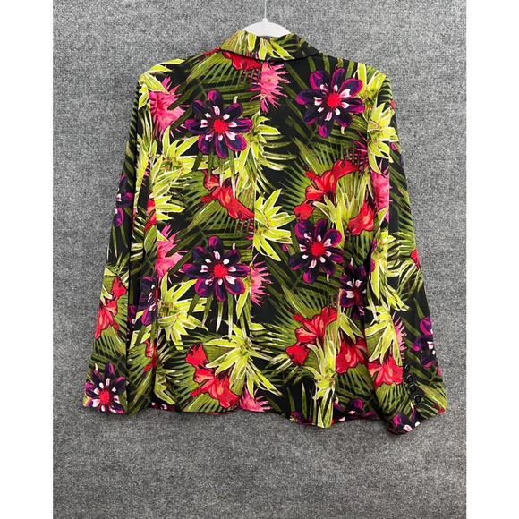 Chicos Women's 12-14 Blazer Bright Floral Purple Yellow Green - Picture 8 of 9